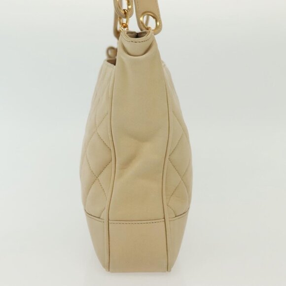 CHANEL Matelasse Chain Shoulder Bag Lamb Skin Beige Gold CC Auth - Picture 5 of 16